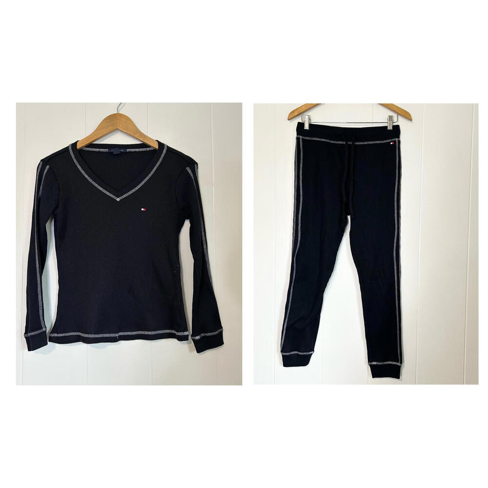 Tommy Hilfiger Ribbed Long Sleeve Shirt Sweatpants 2 Piece Set Women's Small